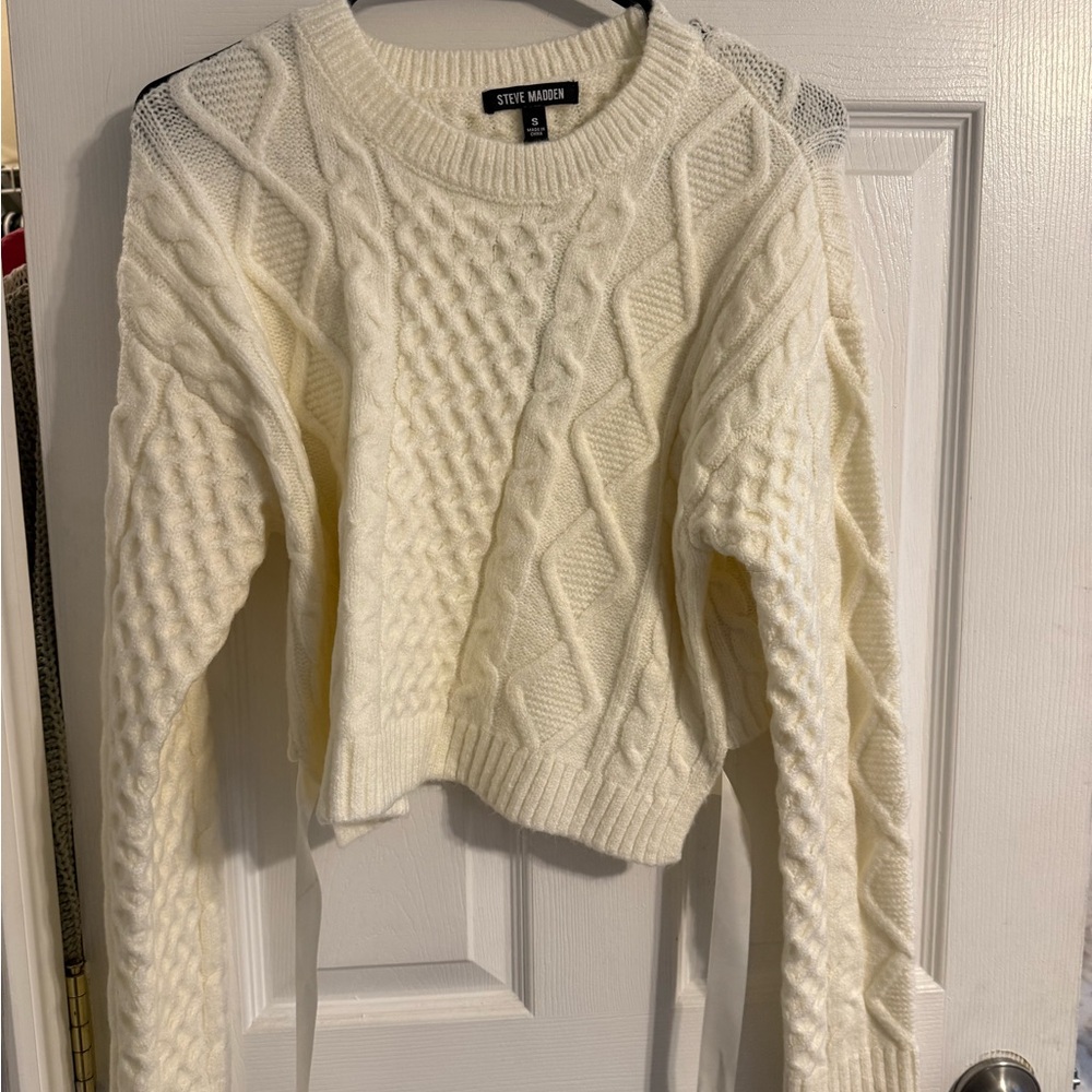 Steve Madden Ivory Cable Knit Sweater